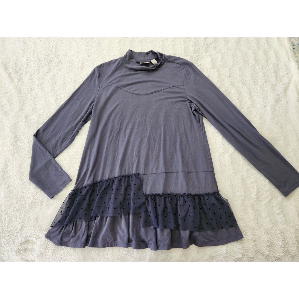 LOGO by Lori Goldstein Rayon 230 Top with Flocked Mesh Tiers- Dark Quartz - M